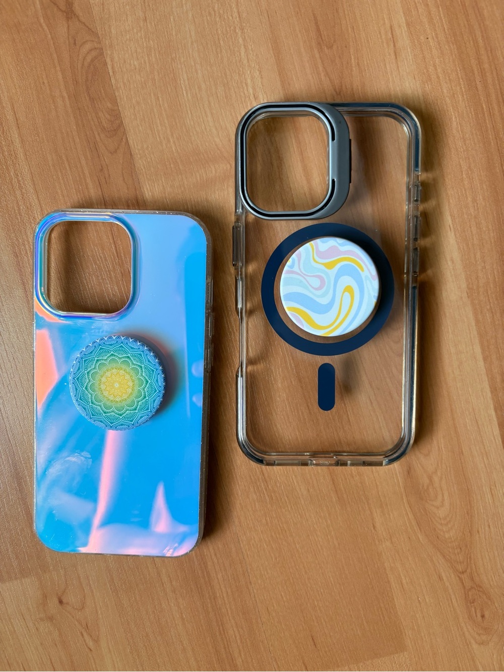 Blue Iridescent iPhone Cases with Pop sockets. Brand new. Never used